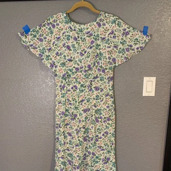 Vtg Karin Stevens Cottage Core Floral Feminine Tea Dress Rayon Size 8 - Picture 8 of 8